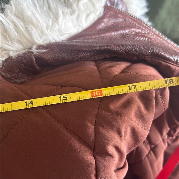 BCBGMaxAzria Brown Leather Jacket with Faux Fur - Picture 10 of 12